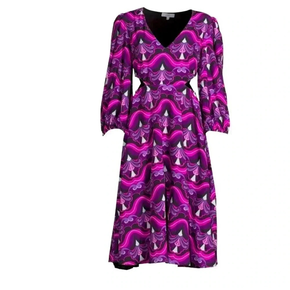Area Stars Cutout Midriff Long Sleeve Dress NWT Size Large - Picture 1 of 16